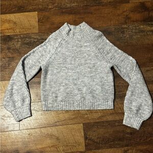 Mock Neck Gray Ribbed Women's Sweater